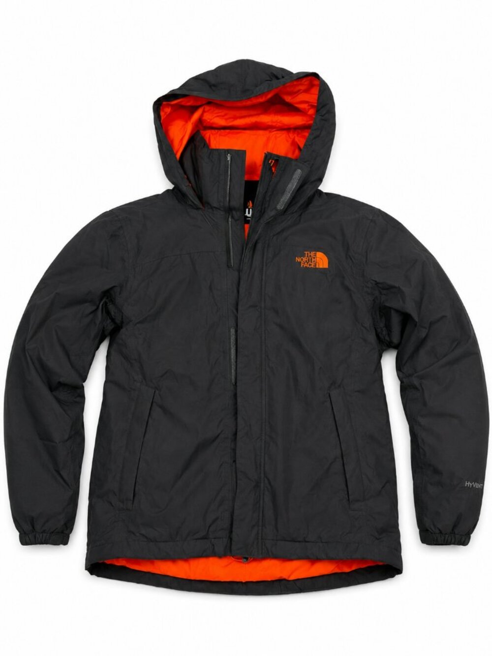 The North Face HyVent Insulated Hooded Jacket Mens Small Black Orange